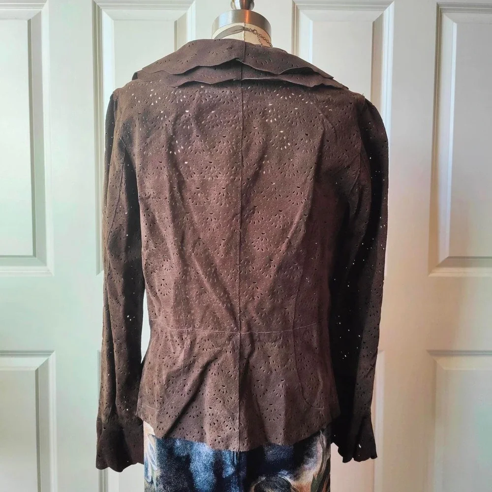 Vintage 90s Brown Suede Jacket Laser‎ Cut Bell Coldwater Creek Boho Western Sz M